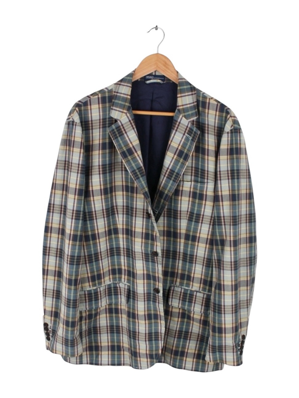 Polo Ralph Lauren Plaid Blazer Jacket Mens XL Blue Green Cotton Sport Coat